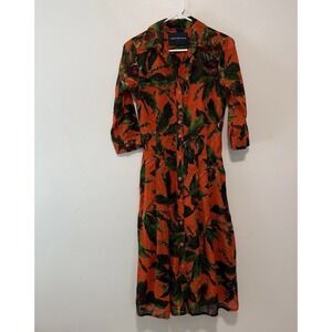 Samantha Sung Orange Floral Midi Shirtdress Size 2